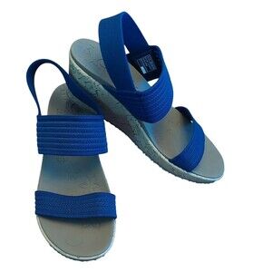 Skechers Cleo Luxe Foam Beverlee Smitten Kitten Navy Wedge Sandals Sz 9 New Read